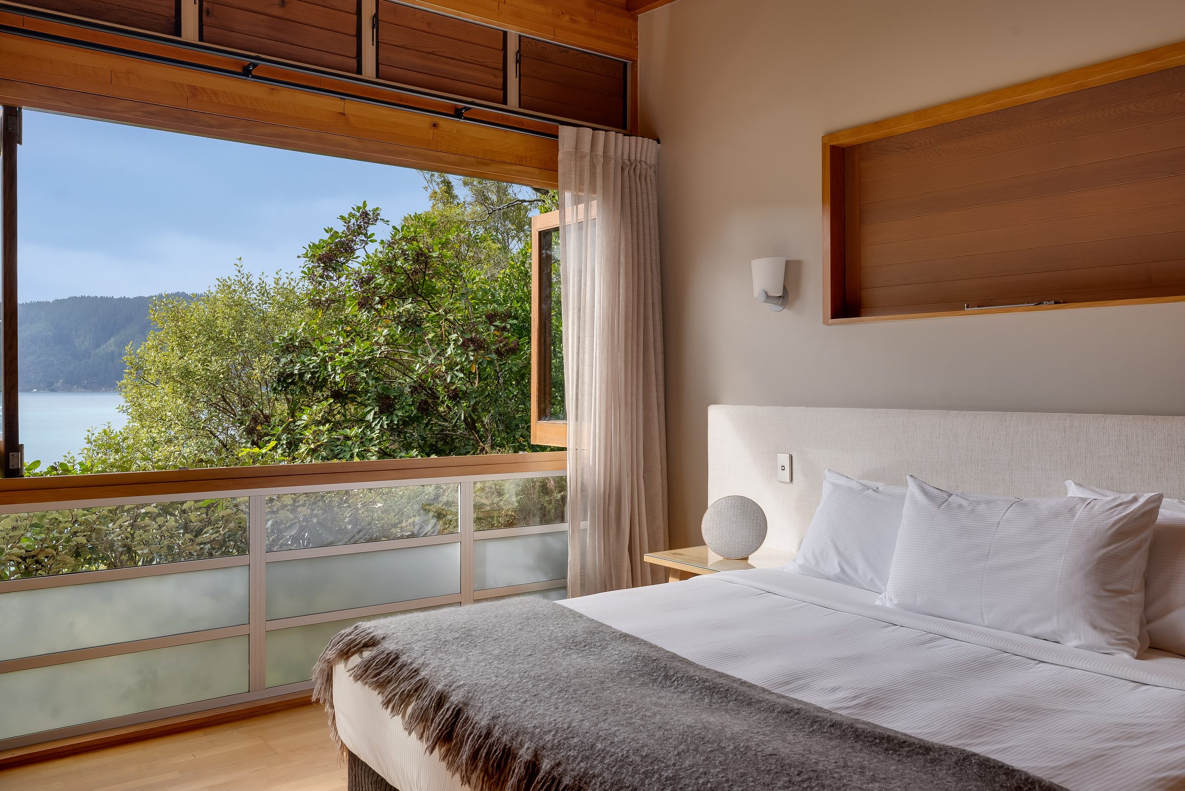 Bedroom with a water view