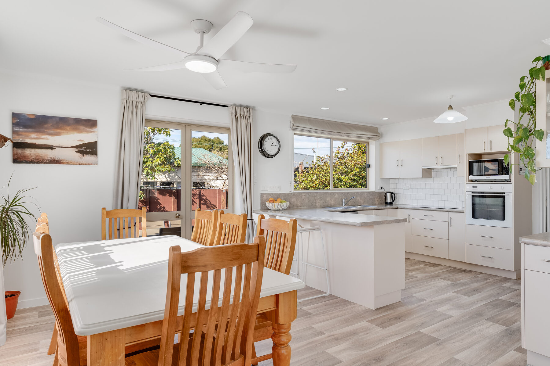 Open dining and kitchen with harbour outlook, Picton